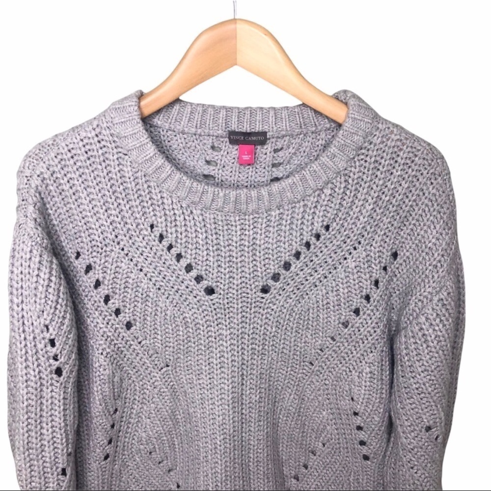 Vince Camuto Pointelle Sweater Open Knit Gray Size Large Pullover Style 5653133 - Picture 3 of 7